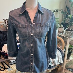 SEVENS Denim Button-Up Shirt with Subtle Red Stitching